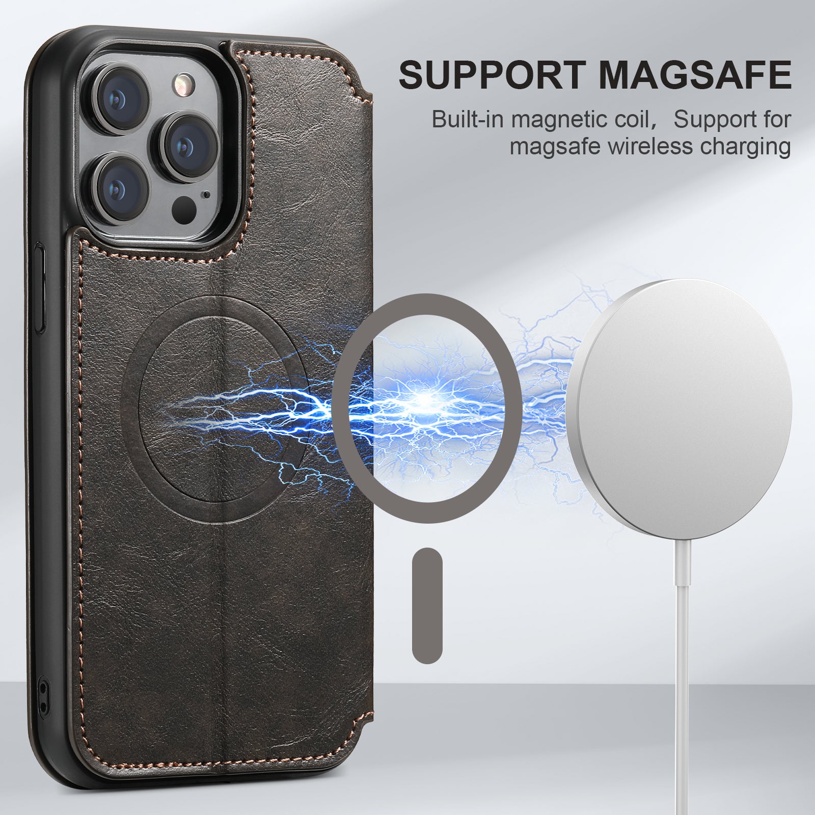 SUTENI J05 til iPhone 12/12 Pro Pung Telefon Etui Læder Stand Cover Kompatibel med MagSafe SUTENI J05 til iPhone 12/12 Pro Pung Telefon Etui Læder Stand Cover Kompatibel med MagSafe